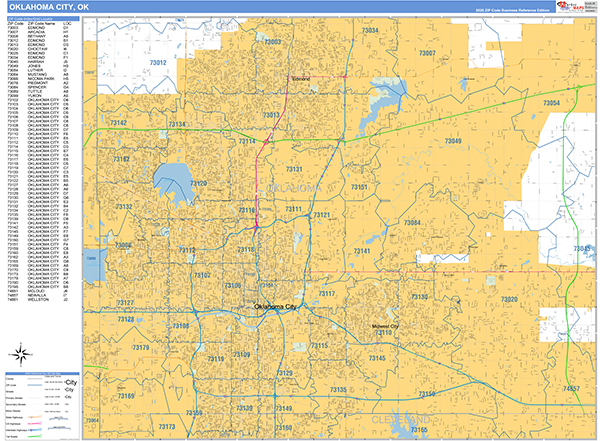 Oklahoma City Zip Code Wall Map